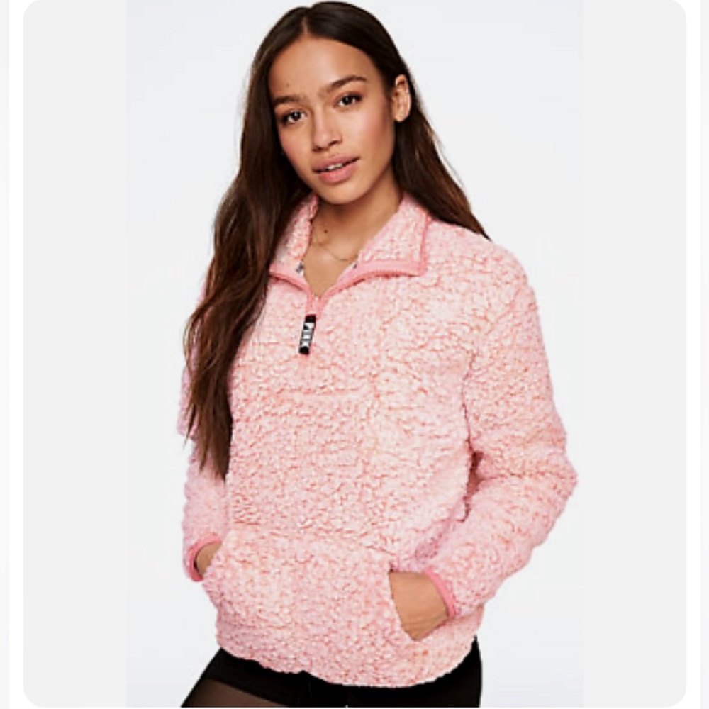 *SOLD* Victoria’s Secret PINK quarter zip sherpa pullover frosted angel in pink